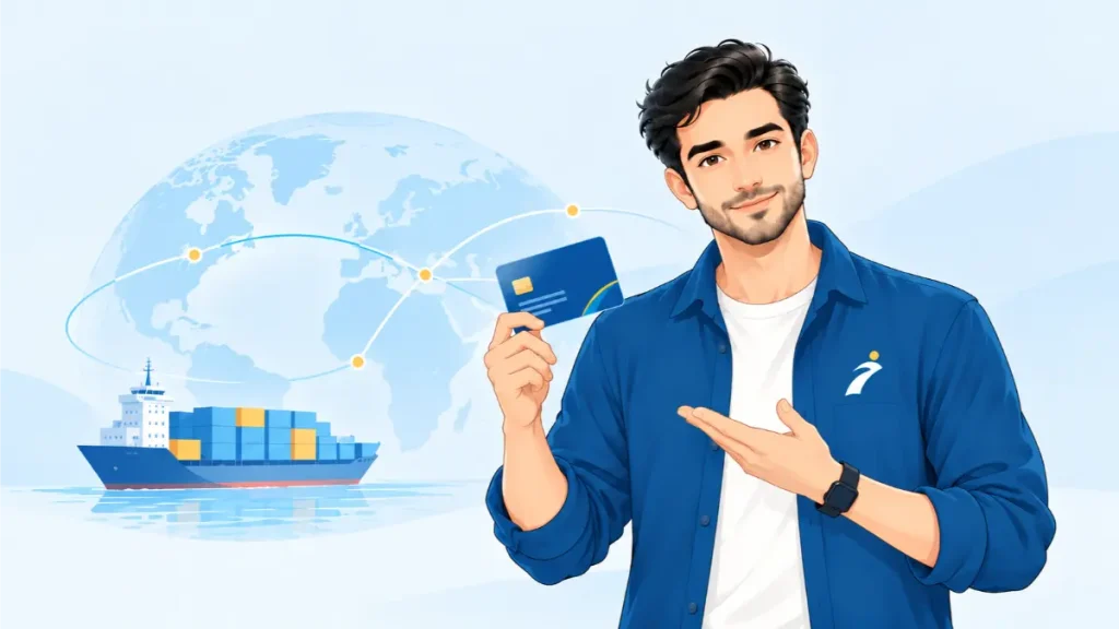 همیار در حال معرفی کارت بازرگانی در مسیر تجارت خارجی