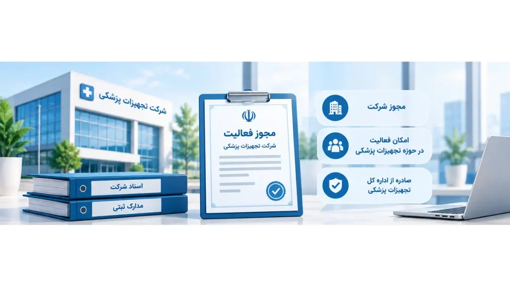 مجوز فعالیت به عنوان مجوز شرکت تجهیزات پزشکی در کنار مدارک و اطلاعات شرکت